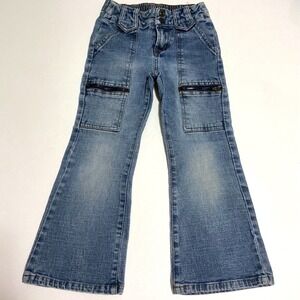 Xhilaration Girls Flare Jeans Size 5 Blue Denim Cargo Style Pockets Y2K Retro